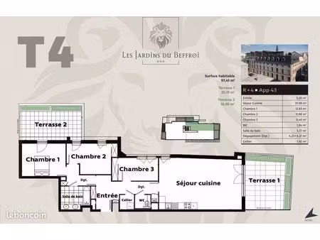 appartement 3 pièces 97 m²