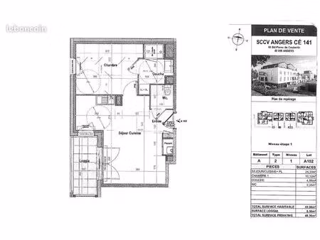 appartement 2 pièces 43 m²
