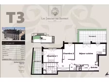 vente appartement 2 pièces 76 m² à arras (62000)  475 000 €