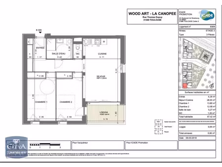 appartement à louer 3 pièces 68.44 m² - toulouse (31) - 938€