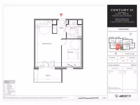 vente appartement 2 pièces 45.53 m² à rumilly (74150)  215 000 €