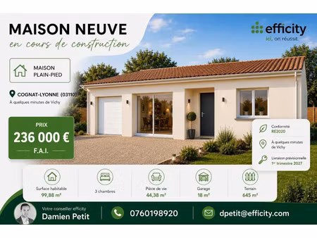 vente maison 4 pièces 99.88 m² à cognat-lyonne (03110)  236 000 €