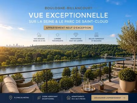 rare t4 à proximité immédiate des transports avec vue sur la seine et le parc de saint-clo