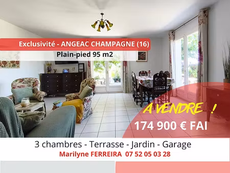 vente maison 4 pièces 95 m² à angeac-champagne (16130)  174 900 €
