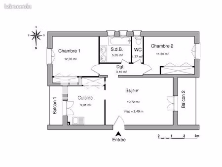 appartement 3 pièces 63 m²