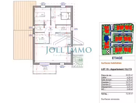 appartement 3 pièces 73 m²