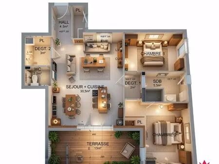 appartement 3 pièces 72 m²