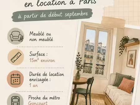 recherche petit studio proche métro goncourt (paris 11eme)