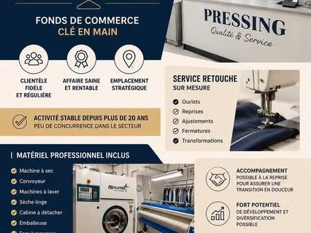 pressing clé en main à reprendre – clientèle fidèle et matériel complet