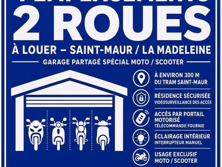 ?️ emplacement moto / scooter à louer – garage fermé sécurisé – saint-maur / la madeleine