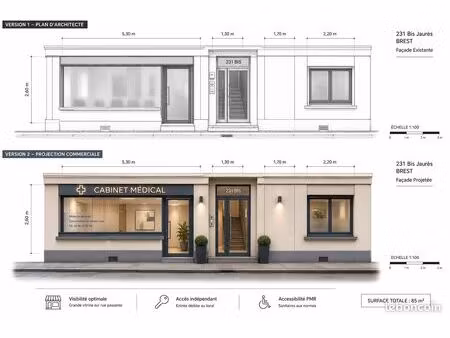 local commercial rénové à neuf 85m² – brest centre (rue jean jaurès)