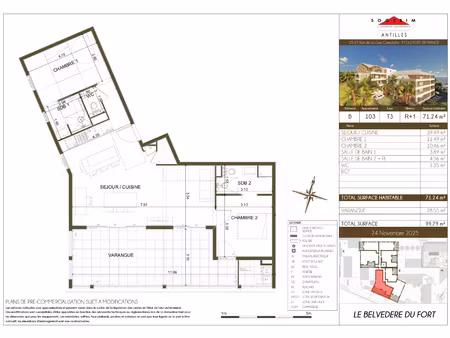 appartement t3 - r+1 - 71 24 m2 - résidence belvédère du for
