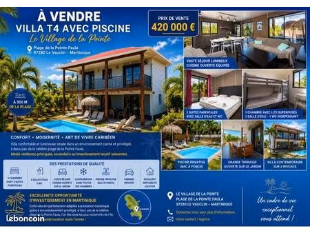 villa t5 avec piscine à 300 m de la plage de la pointe faula – le vauclin – martinique