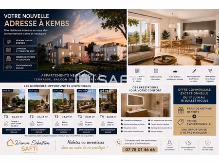 vente appartement 3 pièces 60 m² à kembs (68680)  243 700 €