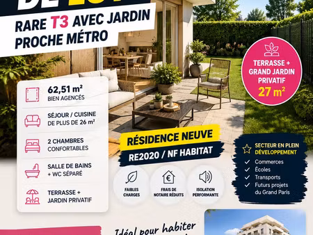 vente appartement 1 pièce 62 m² la courneuve (93120)