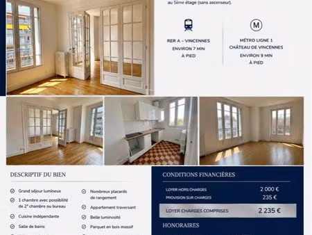 à louer-appartement 2/3 pièces-70m2-rue de strasbourg vincennes (94300)