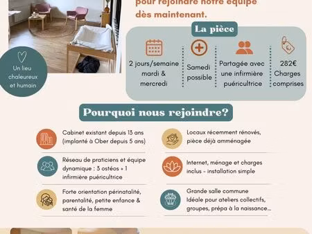 cabinet pluridisciplinaire – pièce à louer 2 j/sem. – oberhausbergen – professions de sant