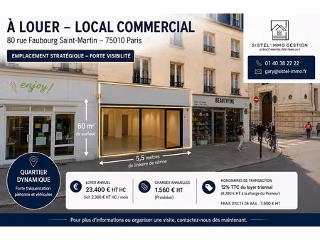 location locaux professionnels 0 pièces 59 m² à paris 10ème (75010)  2 430 €