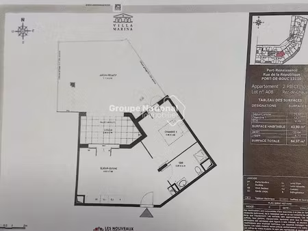 vente appartement 2 pièces 43.8 m² à port-de-bouc (13110)  205 000 €