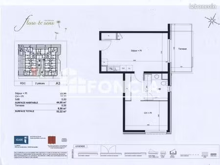 appartement 2 pièces 44 m²