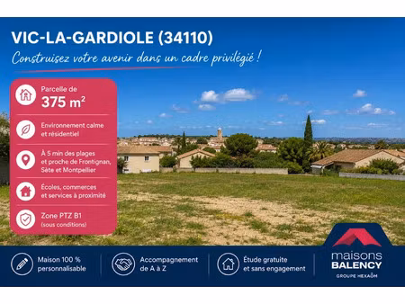 vente terrain 375 m² à vic-la-gardiole (34110)  219 000 €