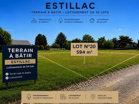 terrain à vendre estillac 594m2 77 000€