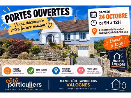 vente maison 5 pièces 90 m² à portbail (50580)  280 000 €