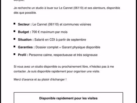 recherche studio à louer – le cannet (06110)