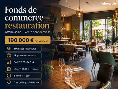 fonds de commerce restaurant - lyon 7 - secteur bureaux - 5 midis  1 soir -