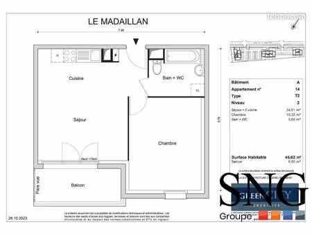 appartement 2 pièces 46 m²