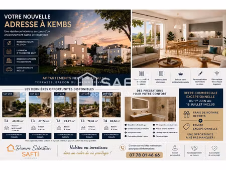 vente appartement 3 pièces 60 m² kembs (68680)