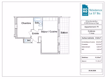 appartement traversant 2 pièces entièrement réhabilité avec grand balcon (11 m²). possibil