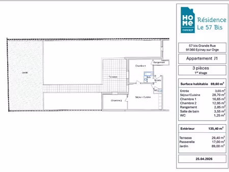 appartement entièrement réhabilité de 3 pièces avec terrasse 16 m². possibilité de parking