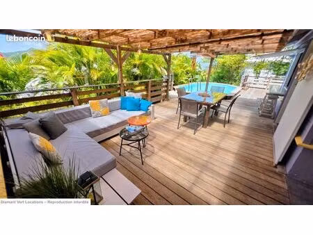 maison créole de charme meublée t3 – piscine privée  vue mer & grande terrasse – le diaman