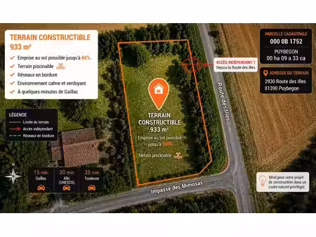 vente terrain 993 m² à puybegon (81390)  70 000 €