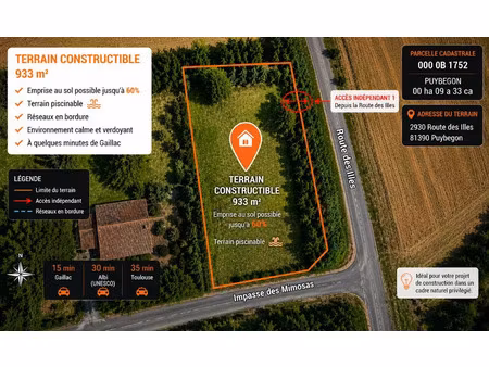 vente terrain 993 m² à puybegon (81390)  79 000 €