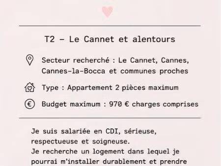recherche appartement t2 – le cannet et alentours – cdi