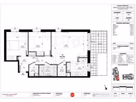 appartement 3 pièces 74 m²