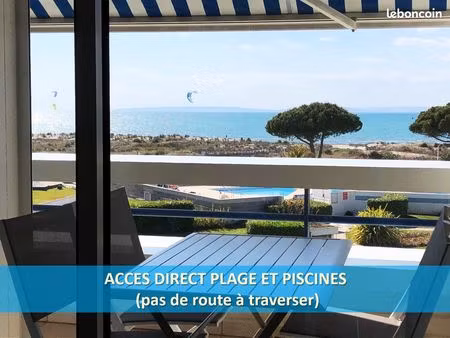 ? t2 d’exception en front de mer  vue panoramique 180° – accès direct plage – port camargu