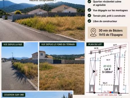 terrain constructible 384 m² – cessenon-sur-orb – clos du pizou