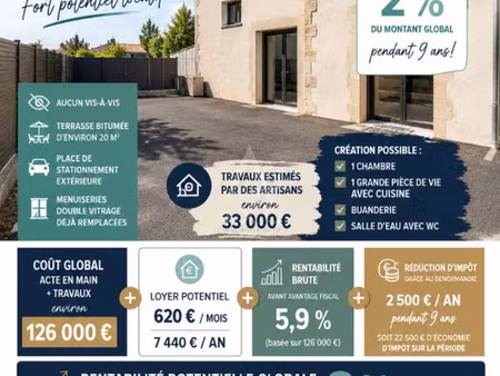 vente appartement à rénover les herbiers  48m² 2 pièces 86 000€ avec terrasse