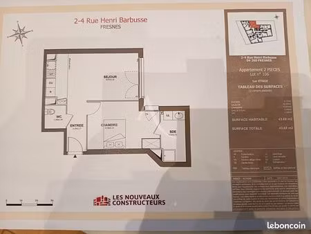 appartement 2 pièces 44 m²