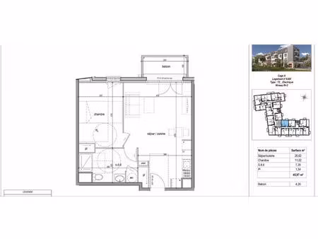 appartement saint aubin les elbeuf 2 pièce(s) 45.97 m2