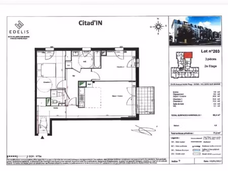 appartement à louer 3 pièces 66.4 m² - villiers-sur-marne (94) - 1 202€