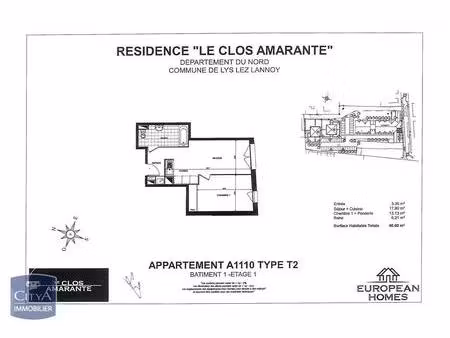 location appartement 2 pièces 40m² lys lez lannoy 59390