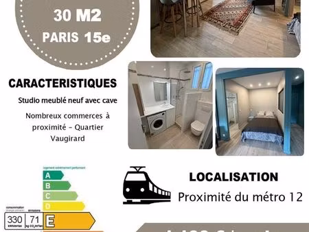 studio meuble a louer paris 15eme
