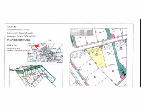 vente terrain 619 m² à aron (53440)  42 300 €