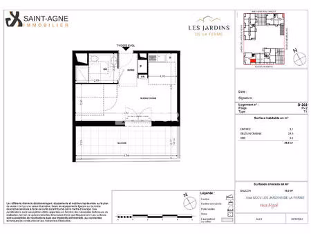 appartement grigny 1 pièce(s) 29.60m2