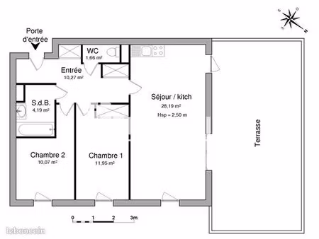 appartement 3 pièces 66 m²
