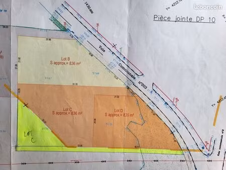 terrain 1046 m2 ( 836 m2 constructible + 210 m2 non constructible)